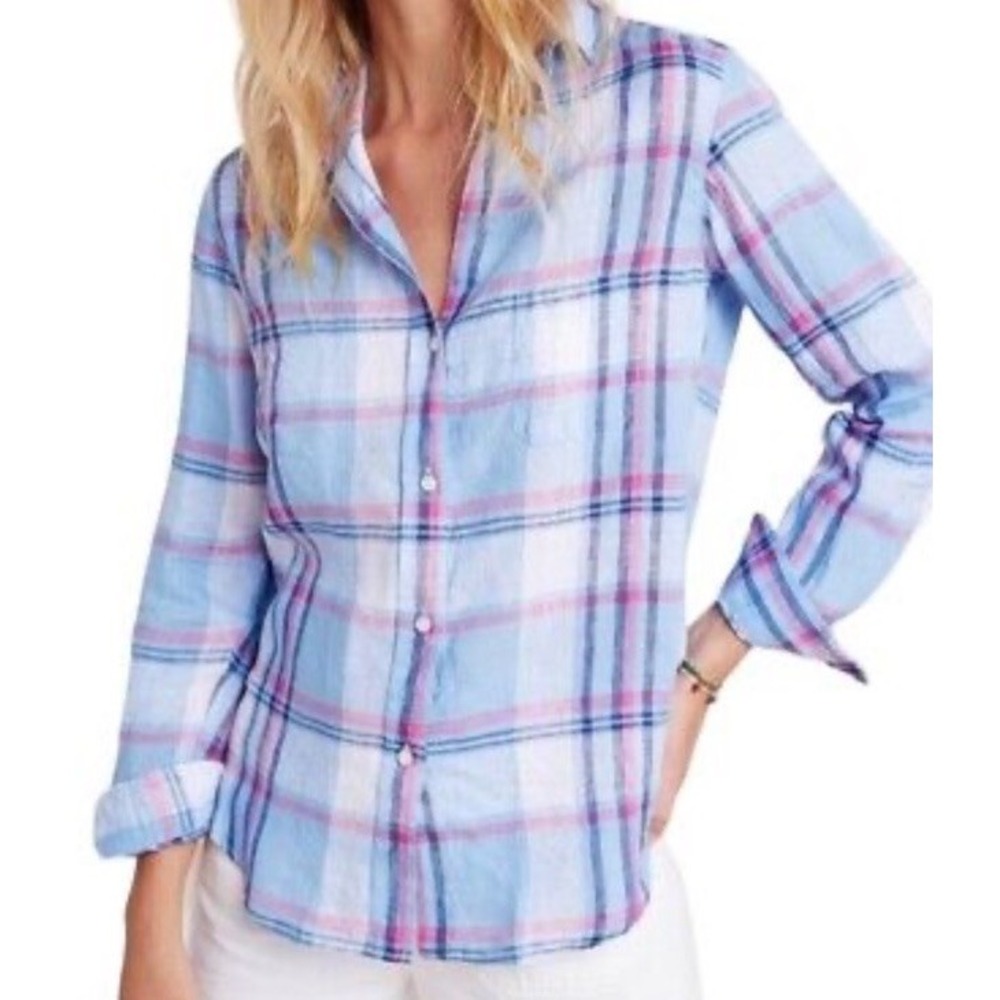 Grayson Frank & Eileen Tumbled 100% Linen The Hero Top Pink Dove Print 02 S M